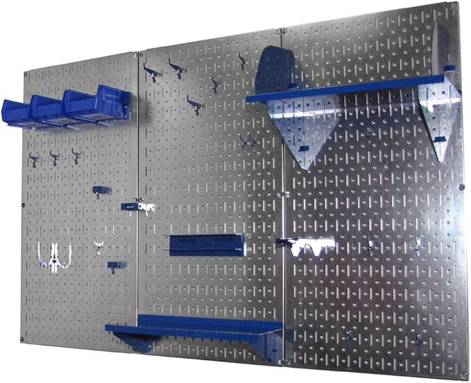 Wall Control Pegboard Organizer 4 ft. Metal Pegboard Standard Tool Storage Kit with Galvanized Toolboard and Blue Accessories