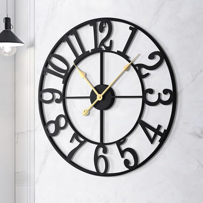 LEIKE Large Wall Clock, Battery Operated, Decorative Retro Black Metal Clock - Image 5