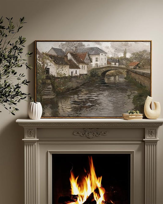 InSimSea Framed Canvas Wall Art Vintage Decor, Riverside Small Town Large - Image 2