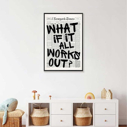Retro Black And White Newspaper Poster What If It All Works Out Canvas Wall Art - Image 7