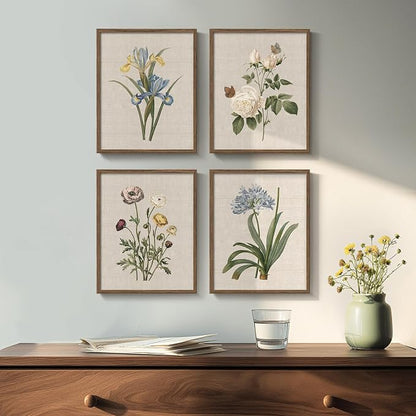 Framed Botanical Wall Art for Bathroom, 4 Piece Vintage Floral Canvas Painting - Image 3