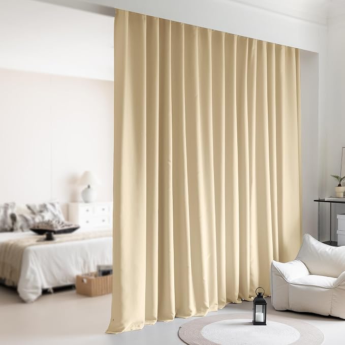 Blackout Room Divider Curtains, Back Tab Ceiling Track Curtains by KNEOQIT