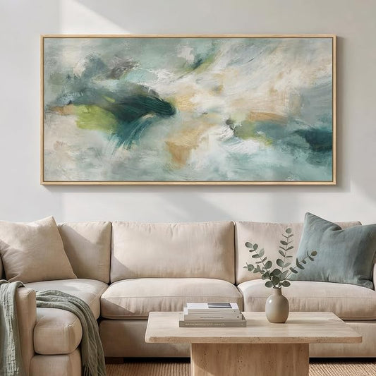 Extra Large Framed Sage Green Abstract Wall Art by Cuspin