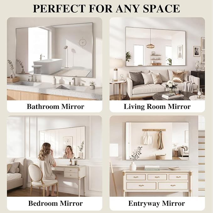 Koonmi Silver Rectangle Wall Mirror, 30x40 Inch Bathroom Mirror, Aluminum Frame - Image 7