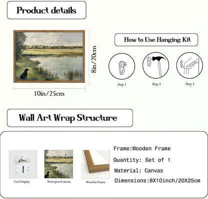 Framed Vintage Hunting Black Dog Wall Art, Rustic Country Nature Landscape - Image 5