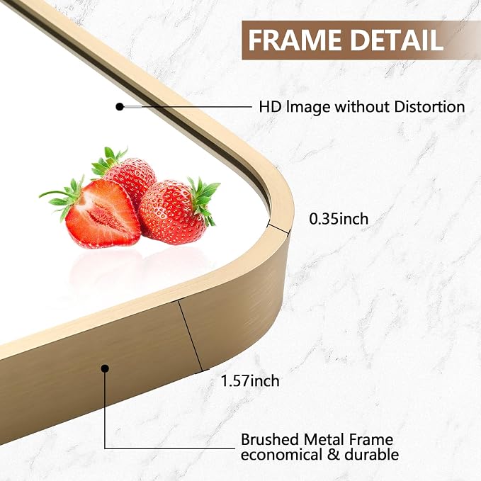 Gold Mirror, 26x38 Inch Framed Rectangle Mirror - Image 3