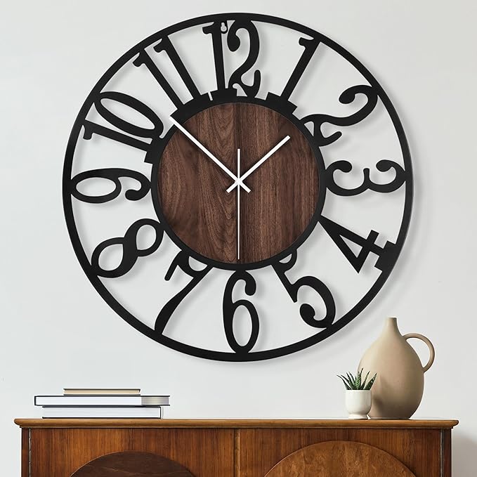Maxstar Round Wall Clock for Living Room Decor Battery Operated Non Ticking by Maxstar
