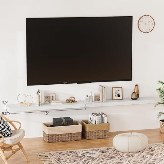 40 Inches Floating Shelves for Wall, 9.3" Deep White Long Floating Shelves Set - Image 2