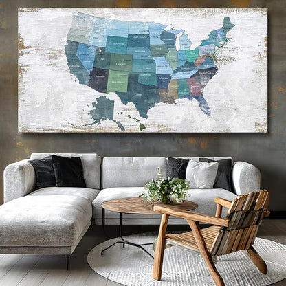 Wall Decor Map Canvas Wall Art for Wall Decoration Wood Background USA Canvas - Image 3