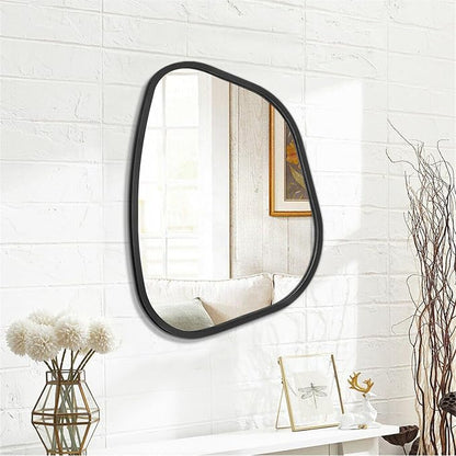 Black Asymmetrical Wall Mirror Large 20"x16" Irregular Oval Mirror Modern Wood - Image 2