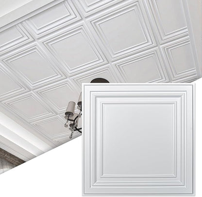 Art3d 48-Pack PVC Drop Ceiling Tiles, 2ft x 2ft, Crisp White Finish by Art3d