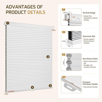 Grandekor No Drill Cordless Cellular Shades, Honeycomb Blinds - Image 9