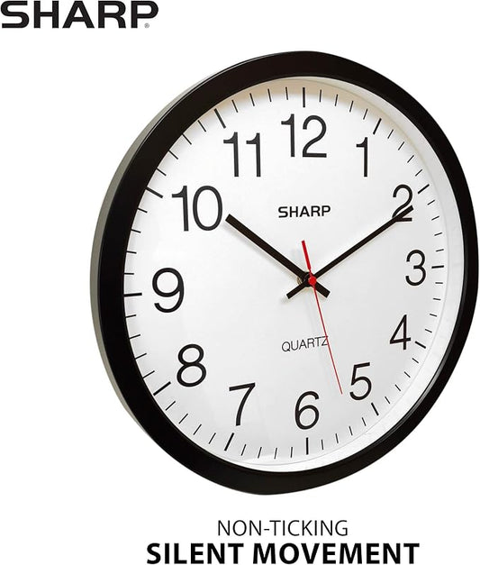 Sharp Wall Clock – Black, Silent Non Ticking 14 Inch Quality Quartz Battery - Image 2
