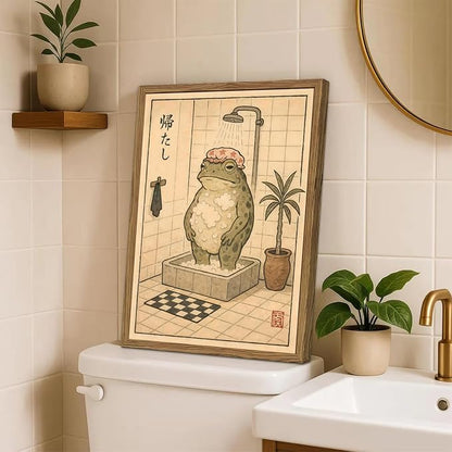 Funny Japanese Frog Bathroom Wall Art Whimsical Frog Shower Wall Decor 16x24 - Image 2