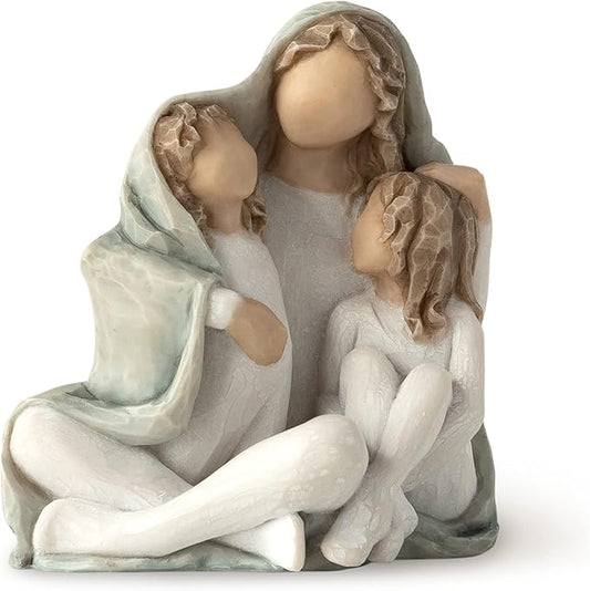 Willow Tree Cozy, Close Together, we Three, Loving Embrace from Mother, Grandmother, Caregiver, Nanny, Depicts Playful Relationship and Imaginative Play, Sculpted Hand-Painted Figure
