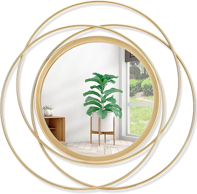 Wall Mirror Mounted Gold Large Round Decorative Mirrors, Circle Metal Art by HLFMVWE