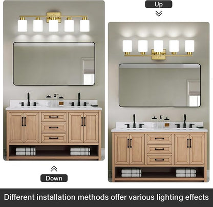 FonmYim Brushed Gold Bathroom Light Fixtures, 5-Light Modern Vanity Light Over - Image 4