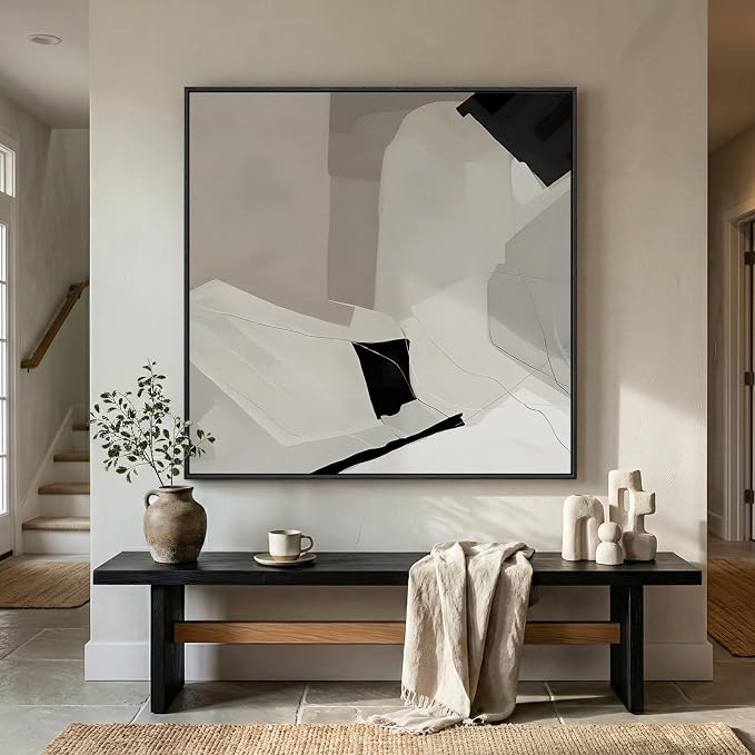 Extra Large Framed Black and White Abstract Wall Art - Image 2