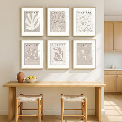 Framed Neutral Abstract Wall Art, 6 Piece Modern Matisse Prints Artwork - Image 5