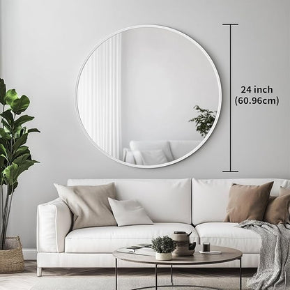 Oruii White Round Mirror, Circle Wall Mirrors Metal Frame, Circular Mirrors - Image 3