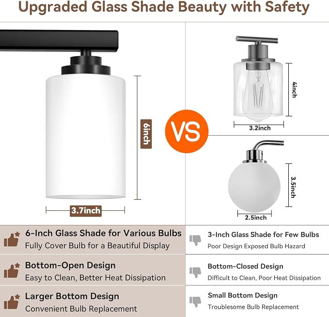 4-Light Bathroom Light Fixtures, Matte Black Light Fixture, Classic Wall Light - Image 4