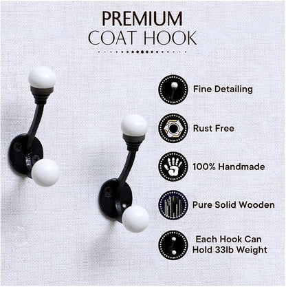 Indian Shelf Pack of 6 Double Prong White Decorative Coat Hooks Unique Coat - Image 2