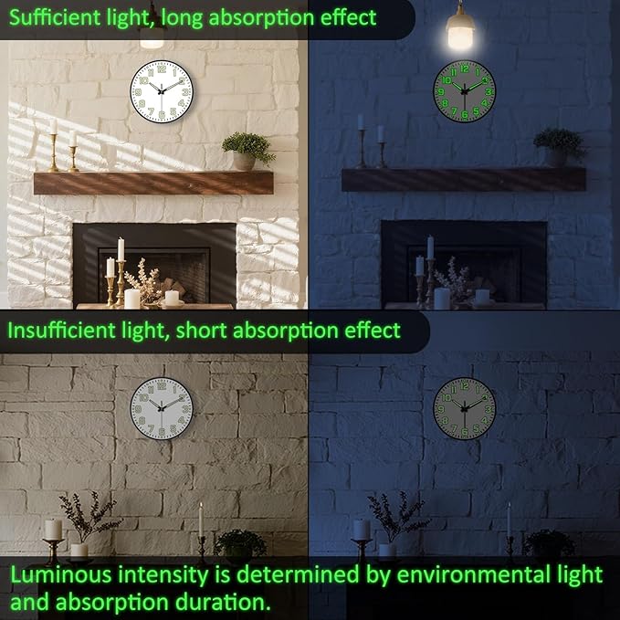 Glow in The Dark Wall Clock Non Ticking, 10 inch Silent Wall Clocks Battery - Image 6