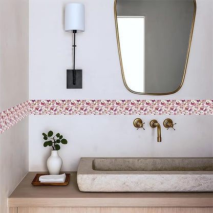Pink Floral Wallpaper Border 196x4 Inch Peel and Stick Wall Border Removable - Image 3