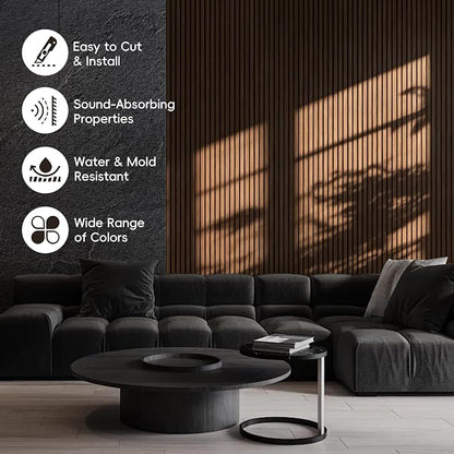 EVERECO 6 Pack Wood Slat Acoustic Wall Panels 92.5" × 7.87", 3D Sound Absorbing - Image 3