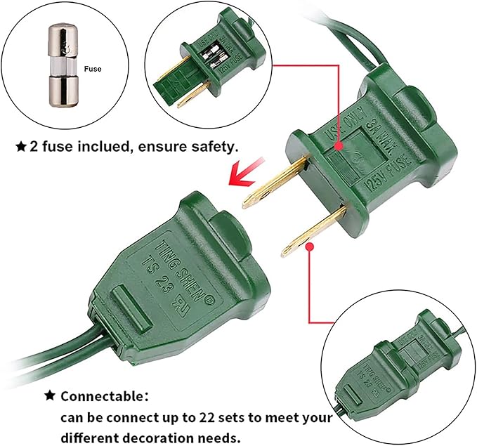Green Christmas LED Lights - 2 Pack 100 Count Green Christmas String Lights for Tree, Party, Holiday, Indoor/Outdoor St. Patrick's Day Decorations, 2 Sets 33 Feet Green Wire, UL Certified, Connectable
