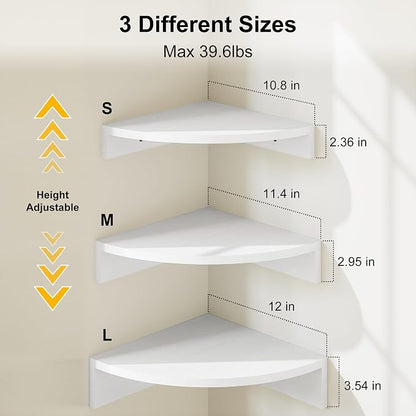 Alsonerbay White Corner Shelf Wall Mount, Rustic Wood Shelves - Image 3