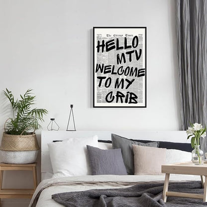 Enlaizhude Hello MTV Welcome To My Crib Quote Poster, Vintage Black White - Image 6