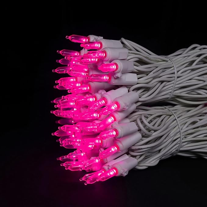 Pink Christmas LED Lights - 2 Pack 100 Count Pink Christmas String Lights for Tree, Bedroom, Wedding, Indoor/Outdoor Valentines Day Decorations, 2 Sets 33 Feet White Wire, UL Certified, Connectable