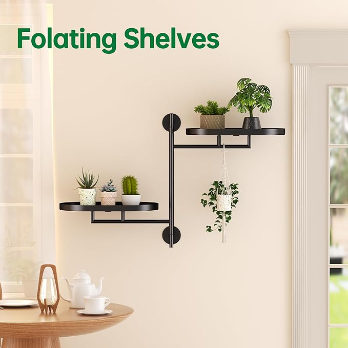 Rotating Window Plant Shelves for Multiple Plants Indoors,2-tier Metal Corner Black Plant Stand Holder Floating Plant Shelf for Wall，Windows Sill Gifts for Plant Lovers to Enhance Home Decor