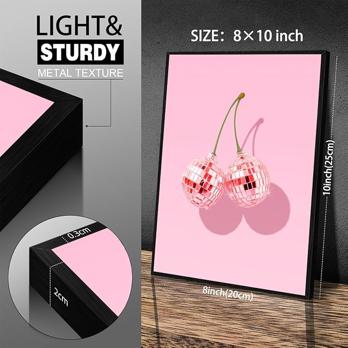 Funky Pink Cherry Poster Retro Disco Ball Canvas Wall Art 08x10 inch Black - Image 2
