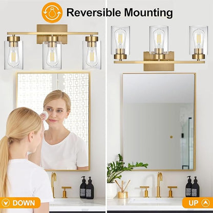 3-Light Bathroom Vanity Light, Modern Brushed Gold Wall Lights - Image 5