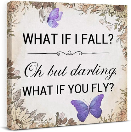 Inspirational Purple Butterfly Wall Art Decor, What If You Fly Motivational by VAHATAN