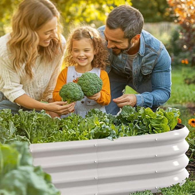 4x2x1ft Oval Galvanized Raised Garden Bed Outdoor 9-in-1 Large Metal Modular Planter Box Raised Beds for Gardening,Vegetables,Fruits,Flowers & Herbs (White)