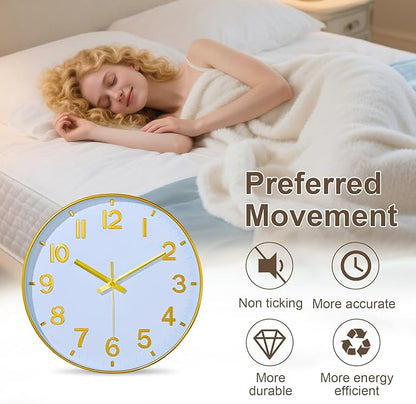 Gold Wall Clocks Battery Operated, 12 Inch Non Ticking Digital Wall Clock - Image 4