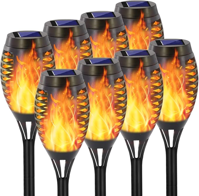 EOYIZW 8 Pack Solar Torch Light with Flickering Flame, 12 LEDs Solar Lights Outdoor, IP65 Waterproof Solar Tiki Torches for Outside Landscape Decoration Outdoor Lights for Garden Yard Patio