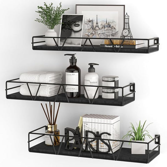 Amaoot Floating Shelves Set of 3, Home Wood Wall Shelf, Farmhouse Shelf by Amoot