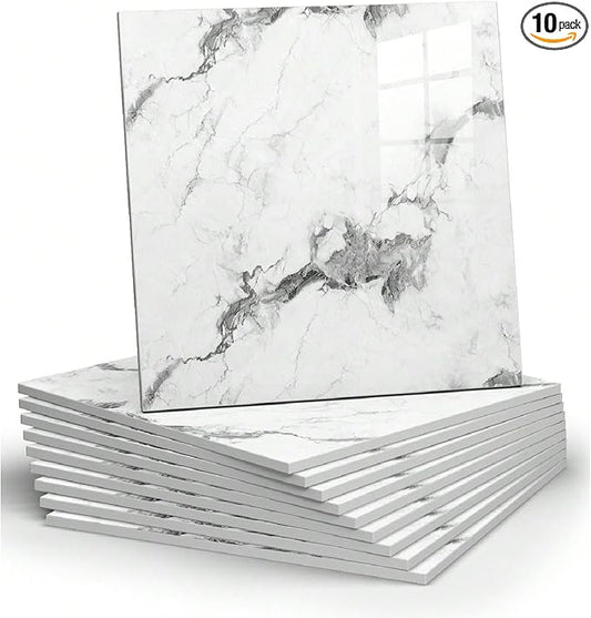 Chejiaye 10pcs Marble Peel and Stick Backsplash Waterproof Washroom Wall Panels by Chejiaye
