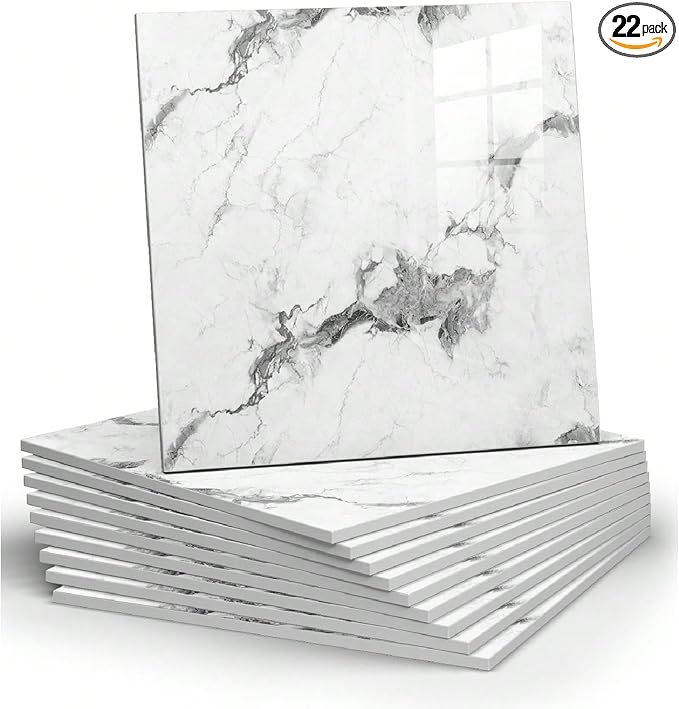 Chejiaye 22pcs Marble Peel and Stick Backsplash Waterproof Washroom Wall Panels by Chejiaye