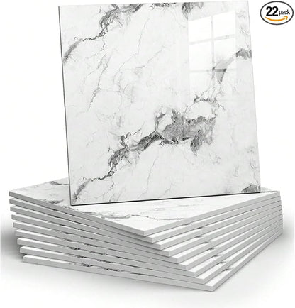 Chejiaye 22pcs Marble Peel and Stick Backsplash Waterproof Washroom Wall Panels by Chejiaye