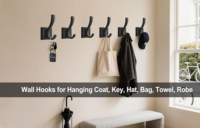 TOFIIGREM Black Hooks for Wall Towel Hooks, Heavy Duty Thick Aluminum Alloy - Image 5