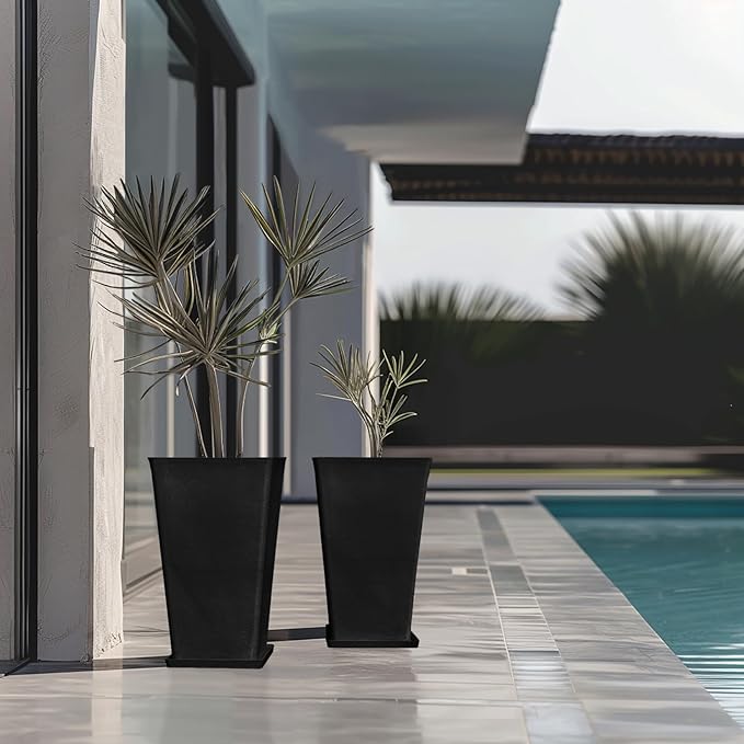 La Jolíe Muse Tall Planters 20 Inch, Flower Pot Pack 2, Patio Deck Indoor Outdoor Garden Tree Planters (Black)