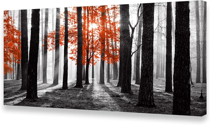 Cao Gen Decor Art S06662 Wall Art Canvas Painting Red Tree in Black and White by Cao+Gen+Decor+Art