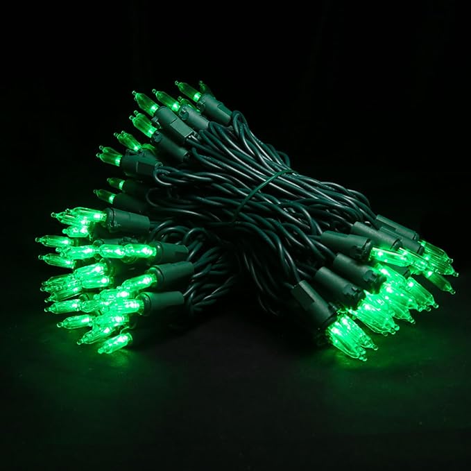 Green Christmas LED Lights - 2 Pack 100 Count Green Christmas String Lights for Tree, Party, Holiday, Indoor/Outdoor St. Patrick's Day Decorations, 2 Sets 33 Feet Green Wire, UL Certified, Connectable