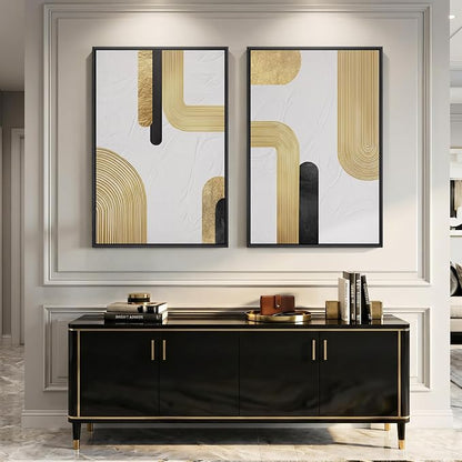 Large Framed Gold Abstract Wall Art Set of 2 - Image 4