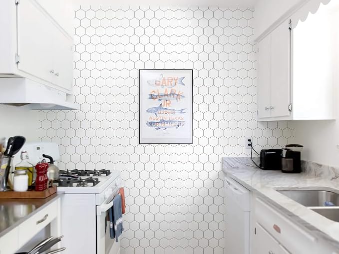 White Wallpaper Kitchen Backsplash Peel and Stick Wallpaper 197"×17.3" White - Image 5